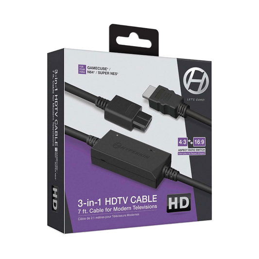 Hyperkin 3-in-1 HDTV Cable ゲームキューブ N64 スーパーファミコン専用 HDMIコンバーターケーブル 720p出力 アスペクト比切替機能搭載 ハイパーキン