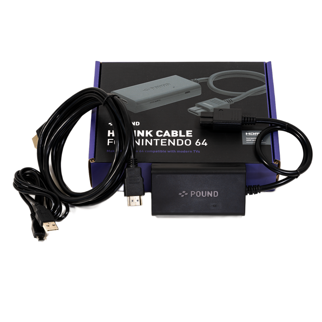 Pound Technology HD Link Cable for N64｜Nintendo 64対応 HDMI変換ケーブル 720pアップスケーリング S-Video高画質 NTSC/PAL両対応 ブレイクアウェイ設計 6.6ftロングケーブル