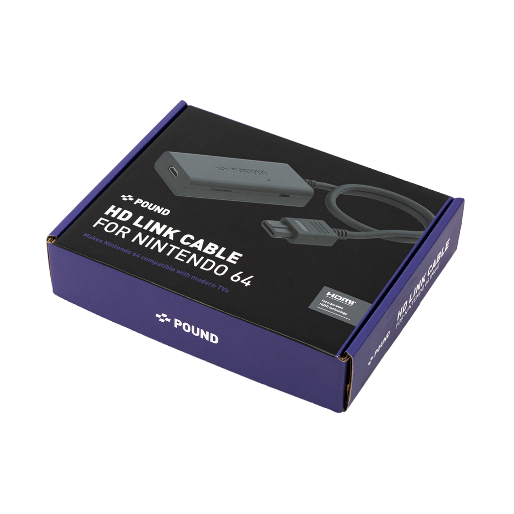 Pound Technology HD Link Cable for N64｜Nintendo 64対応 HDMI変換ケーブル 720pアップスケーリング S-Video高画質 NTSC/PAL両対応 ブレイクアウェイ設計 6.6ftロングケーブル