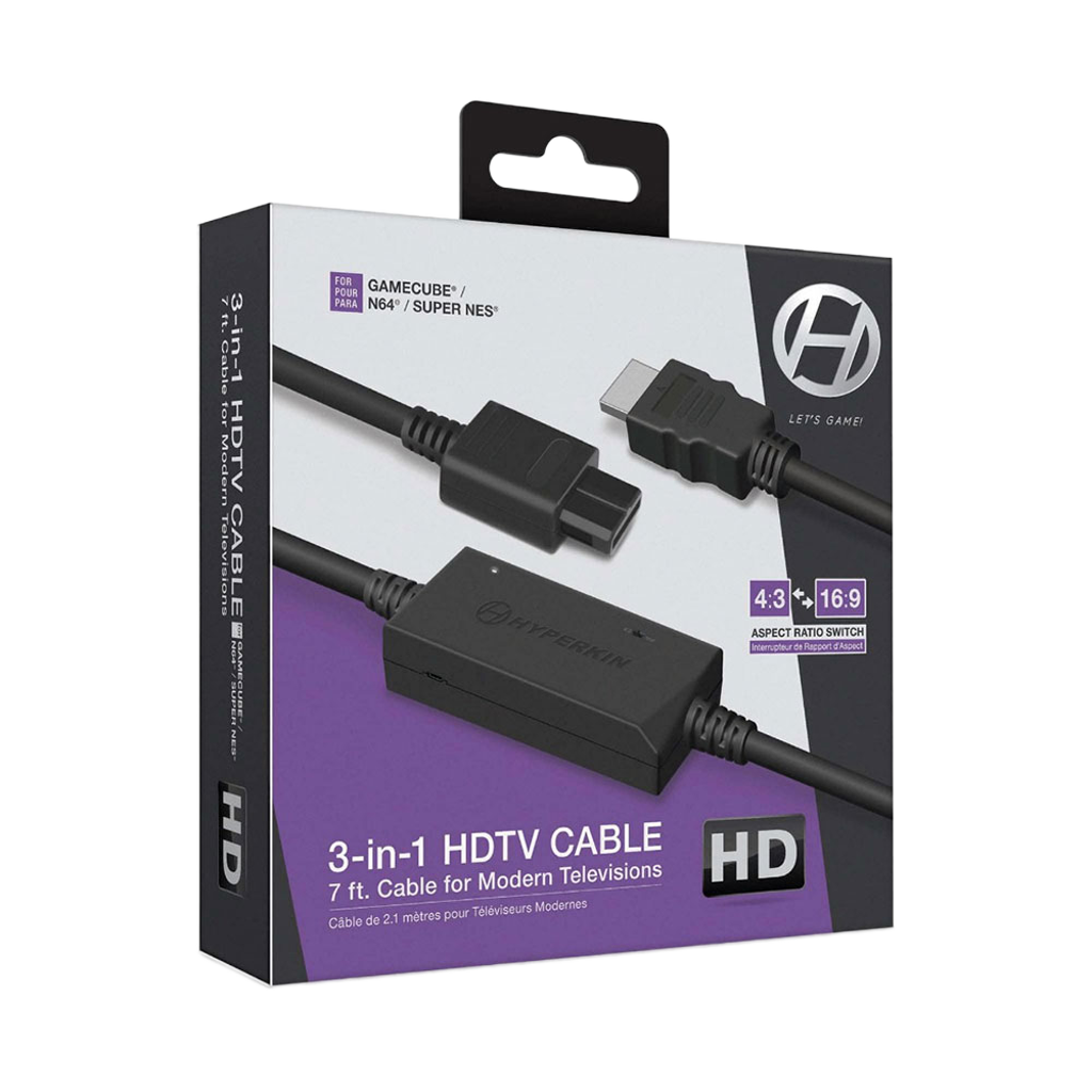 Hyperkin 3-in-1 HDTV Cable ゲームキューブ N64 スーパーファミコン専用 HDMIコンバーターケーブル 720p出力 アスペクト比切替機能搭載 ハイパーキン