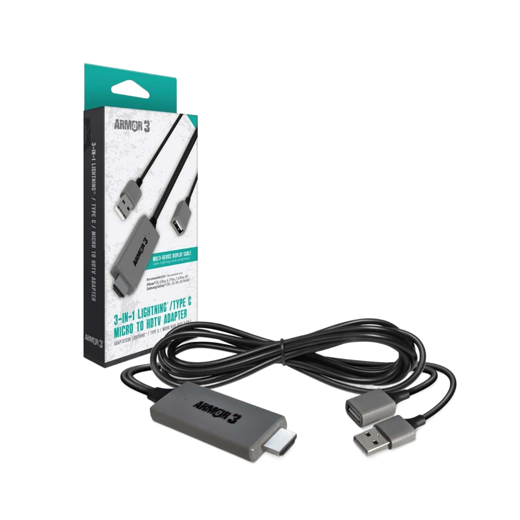 Armor3 3-in-1 HDMIアダプター｜Lightning / USB Type-C / Micro USB対応｜スマートフォンやタブレットの映像をHDTVに出力｜Armor3製 変換ケーブル