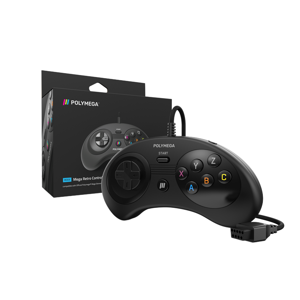 Polymega RC03 メガドライブ/Genesis互換 オリジナルポート対応 有線ゲームコントローラー 2.4mケーブル HOMEボタン搭載 [EM03モジュール同梱版と同仕様] PM-RC03-01