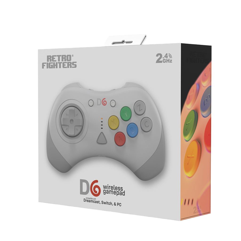 Retro Fighters® D6 Dreamcast｜Dreamcast®/Nintendo Switch™/Switch 2™/PC対応 ワイヤレス6ボタンファイティングコントローラー 2.4GHzワイヤレス Kailh® 超低遅延 全2色
