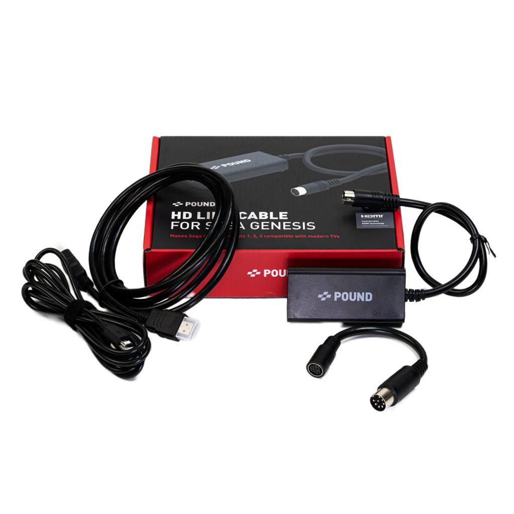 Pound Technology HD Link Cable for Sega Genesis｜Sega Genesis 1/2/3全モデル対応 HDMI変換ケーブル 720pアップスケーリング ネイティブRGB高画質 Genesis1アダプター付属