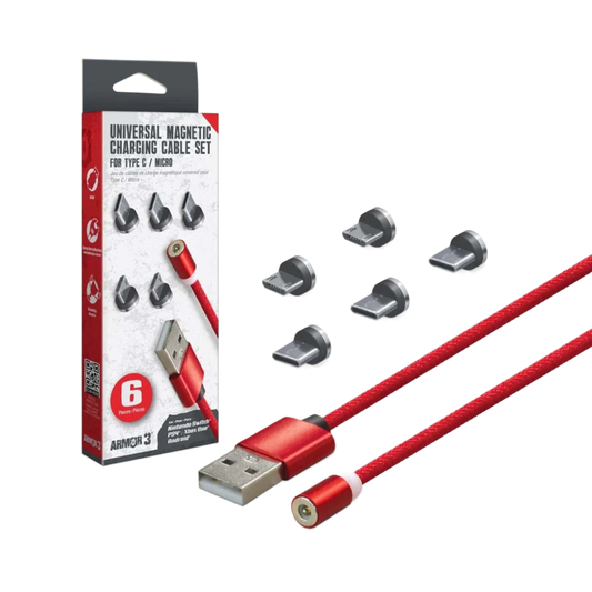 Hyperkin Armor3™ マグネット式充電ケーブルセット レッド（USB Type-C &amp; Micro USB） – 6ピース