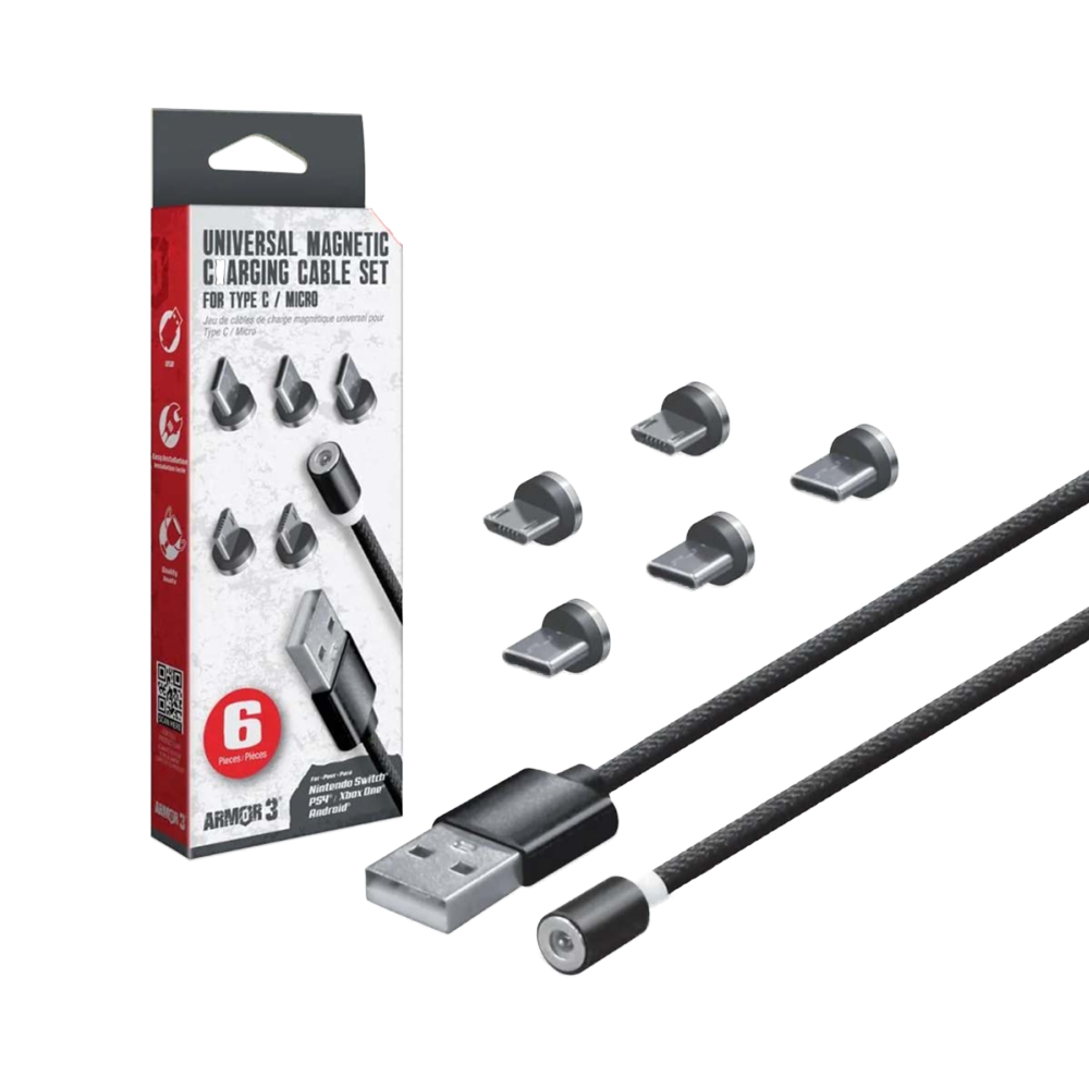 Hyperkin Armor3™ マグネット式充電ケーブルセット ブラック（USB Type-C &amp; Micro USB） – 6ピース