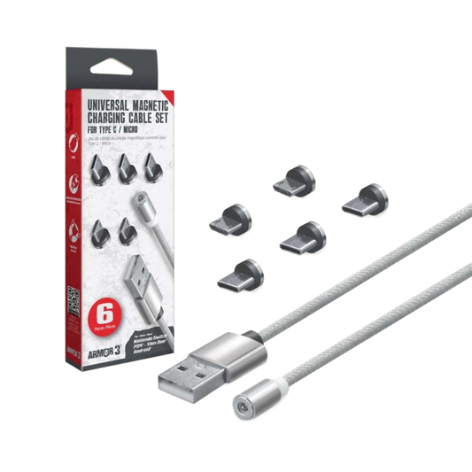 Hyperkin Armor3™ マグネット式充電ケーブルセット シルバー（USB Type-C &amp; Micro USB） – 6ピース