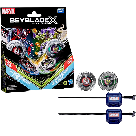 ベイブレードX マーベル コラボ マイルス・モラレス 1-60GN VS グリーン・ゴブリン 9-80HT 対戦セット BEYBLADE X MARVEL スパイダーマン ディフェンスタイプ バランスタイプ ランチャー2個付属 右回転 Hasbro 海外版