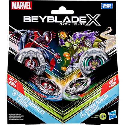 ベイブレードX マーベル コラボ マイルス・モラレス 1-60GN VS グリーン・ゴブリン 9-80HT 対戦セット BEYBLADE X MARVEL スパイダーマン ディフェンスタイプ バランスタイプ ランチャー2個付属 右回転 Hasbro 海外版