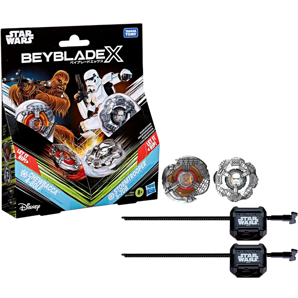ベイブレードX スター・ウォーズ コラボ チューバッカ 4-80LF VS ストームトルーパー 5-70B 対戦セット BEYBLADE X STAR WARS アタックタイプ スタミナタイプ ランチャー2個付属 右回転 Hasbro 海外版