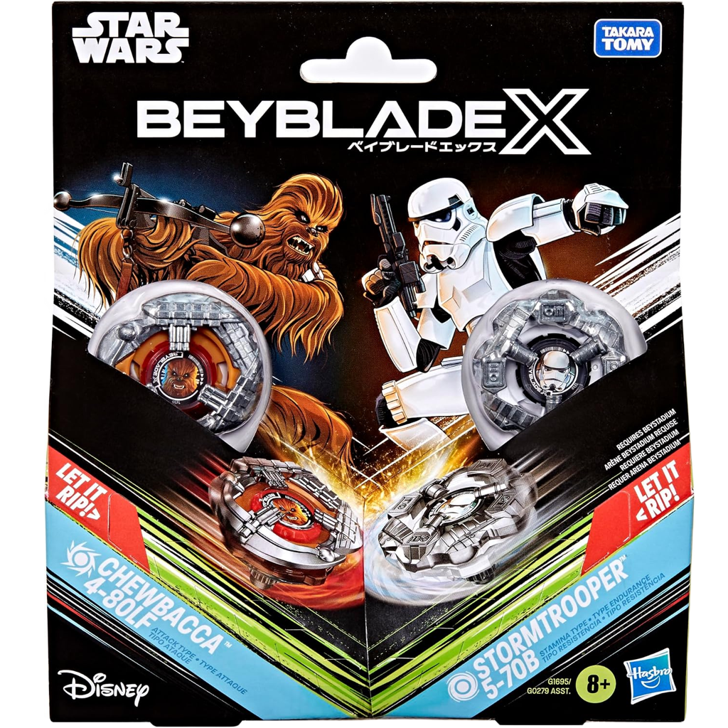 ベイブレードX スター・ウォーズ コラボ チューバッカ 4-80LF VS ストームトルーパー 5-70B 対戦セット BEYBLADE X STAR WARS アタックタイプ スタミナタイプ ランチャー2個付属 右回転 Hasbro 海外版