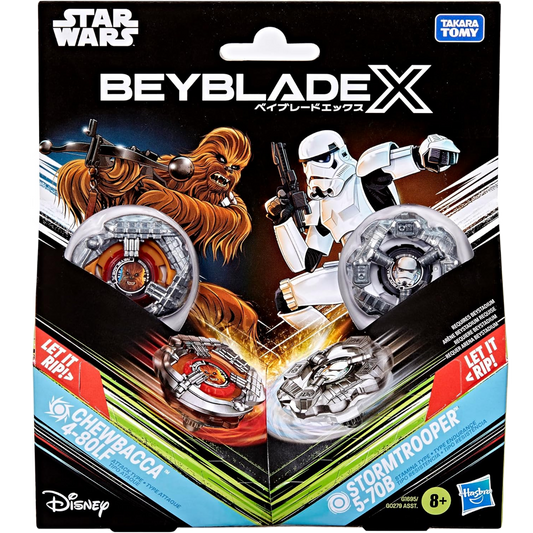 ベイブレードX スター・ウォーズ コラボ チューバッカ 4-80LF VS ストームトルーパー 5-70B 対戦セット BEYBLADE X STAR WARS アタックタイプ スタミナタイプ ランチャー2個付属 右回転 Hasbro 海外版