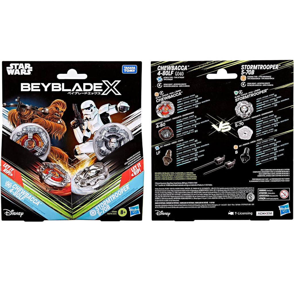 ベイブレードX スター・ウォーズ コラボ チューバッカ 4-80LF VS ストームトルーパー 5-70B 対戦セット BEYBLADE X STAR WARS アタックタイプ スタミナタイプ ランチャー2個付属 右回転 Hasbro 海外版