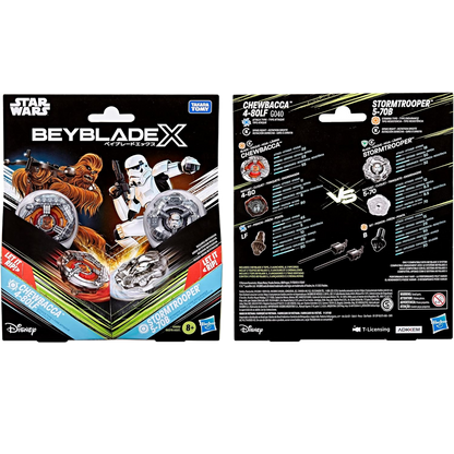 ベイブレードX スター・ウォーズ コラボ チューバッカ 4-80LF VS ストームトルーパー 5-70B 対戦セット BEYBLADE X STAR WARS アタックタイプ スタミナタイプ ランチャー2個付属 右回転 Hasbro 海外版