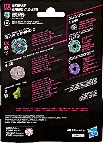 ベイブレードX リーパーライノ C 4-55D CX スターターパック ランチャー付属 BEYBLADE X Reaper Rhino ディフェンスタイプ 右回転 3分割CXブレード カスタマイズ Hasbro 海外版