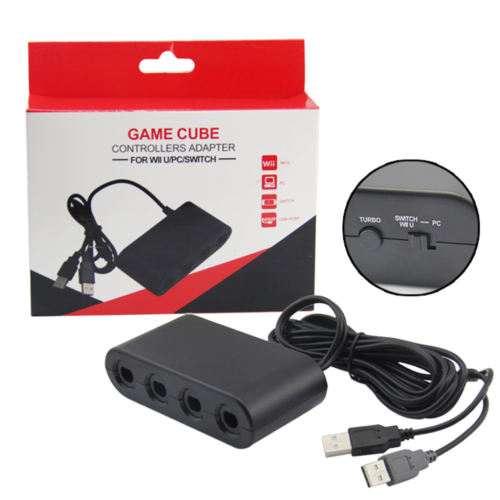 GameCube コントローラ  アダプター Wii U/PC/Switch対応 2.5mUSBケーブル・振動フィードバック対応（モード切替スイッチ付き） 最大4台接続可能