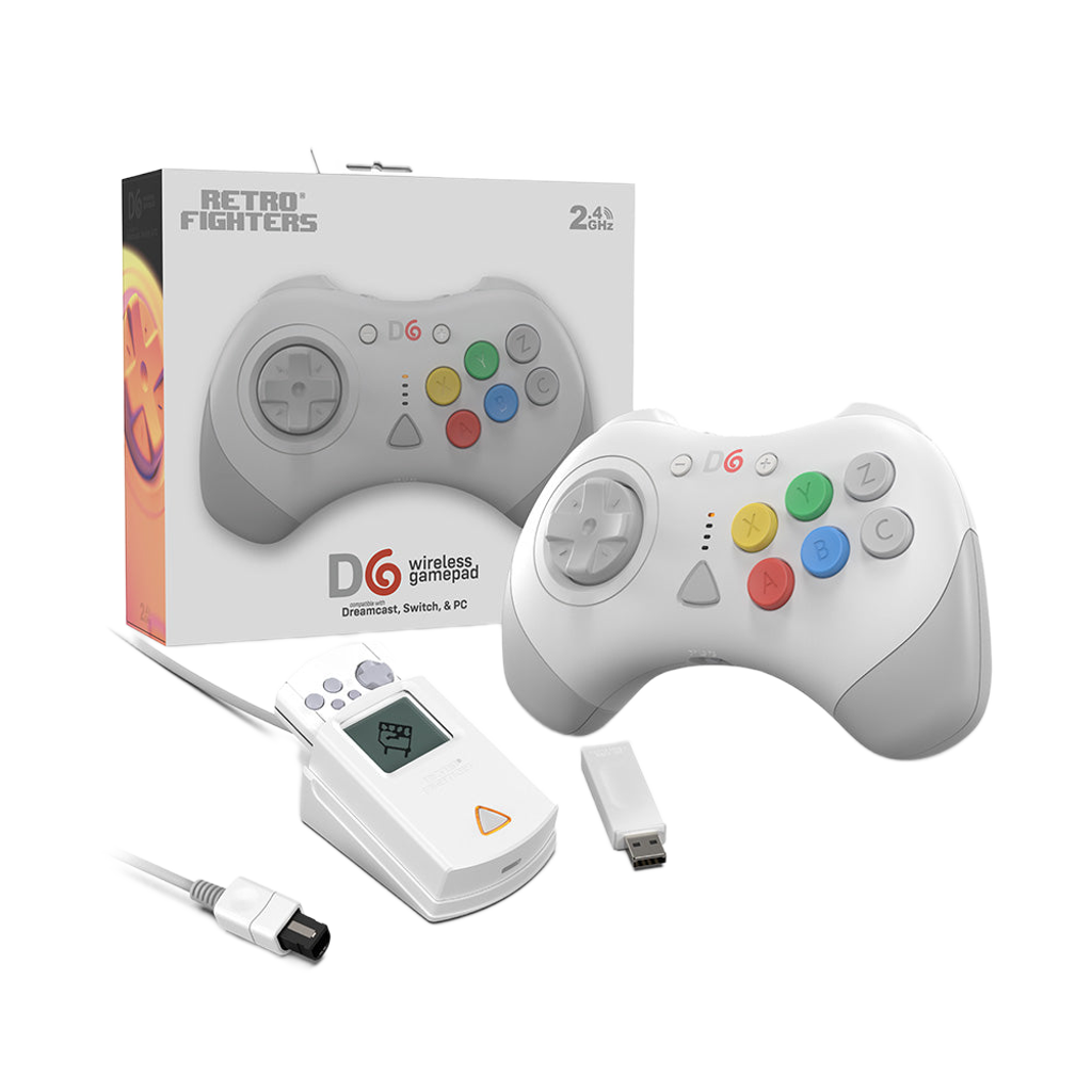 Retro Fighters® D6 Dreamcast｜Dreamcast®/Nintendo Switch™/Switch 2™/PC対応 ワイヤレス6ボタンファイティングコントローラー 2.4GHzワイヤレス Kailh® 超低遅延 全2色